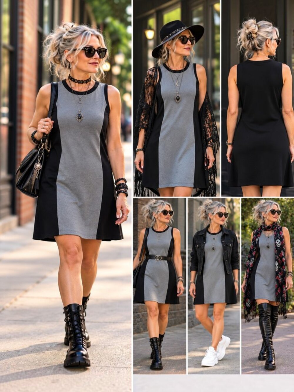 NWT Old Navy Women's Medium Gray Black Colorblock Shift Dress Sleeveless Career
